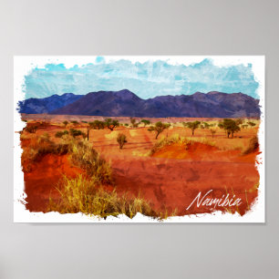 Poster Paysage de Namibie Peinture à l'aquarelle panorami