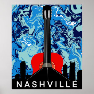 Poster Paysage de Nashville avec guitare rouge