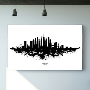 Poster Paysage de New York à l'aquarelle Noir et Blanc