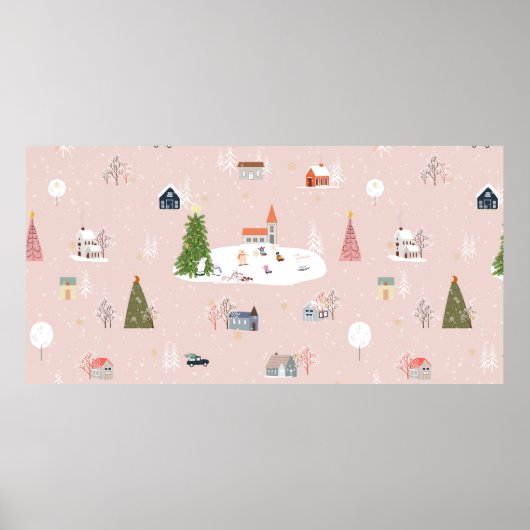 Poster Paysage de Noël mignon et motif en t (Devant)