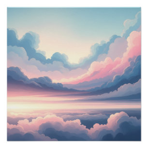 Poster Paysage de Nuages Rêveur à l'Horizon Ciel Rose e