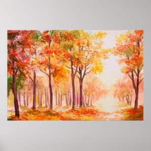 Poster Paysage de peinture à l'huile - forêt d'automne co