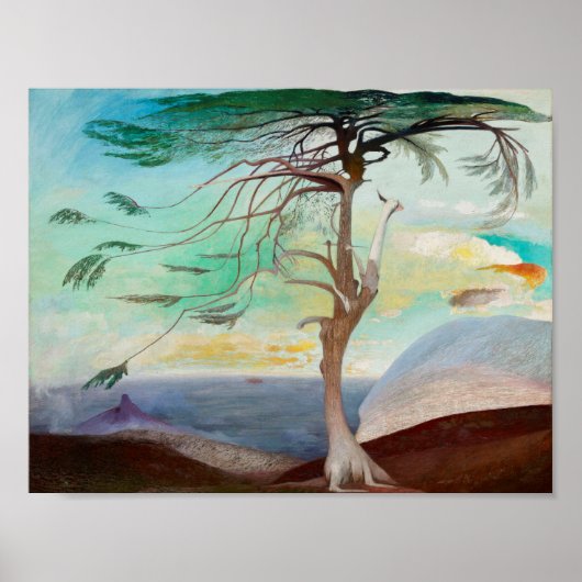 Poster Paysage de peinture d'un cèdre solitaire (Devant)