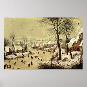 Poster Paysage de Pieter Bruegel-Winter avec patineurs