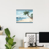 Poster Paysage de plage avec voiliers Aquarelle Bleu (Bureau à domicile)