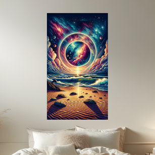 Poster Paysage de plage de coucher de soleil céleste psyc