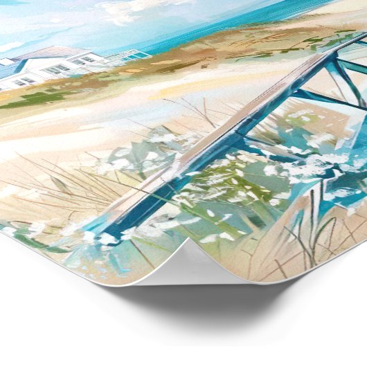 Poster paysage de plage illustration aquarelle style (Coin)