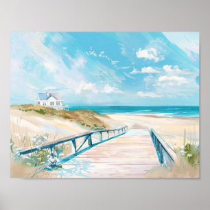 Poster paysage de plage illustration aquarelle style