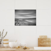 Poster Paysage de plage noir et blanc avec cours d'eau (Cuisine)