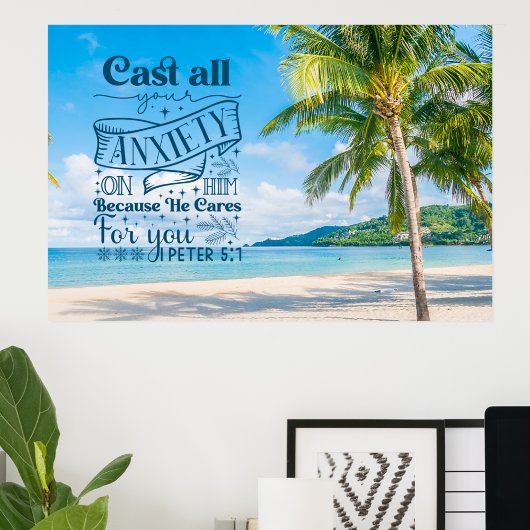 Poster Paysage De Plage Tropical, 1 Pierre 5:7 Bible Vers