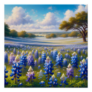 Poster Paysage de prairie aux bleuets du Texas