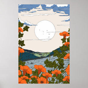 Poster Paysage de prairie de fleurs sauvages magnifiques