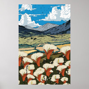 Poster Paysage de prairie de fleurs sauvages magnifiques