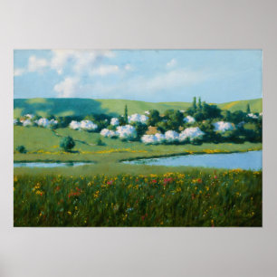 Poster Paysage de printemps avec un étang Stanisław Witki