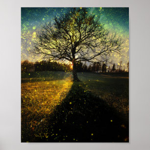 Poster Paysage de rêve aux lucioles magiques