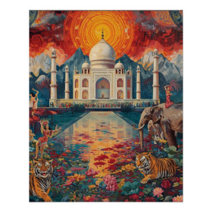 Poster Paysage de rêve surréaliste du Taj Mahal, Inde vib