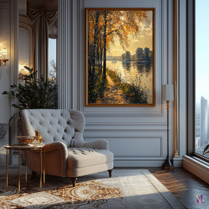 Poster Paysage de rivière automnal impressionniste Lumièr