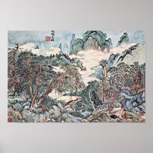 Poster Paysage De Style Chao Meng-Fu Par Wang (Devant)