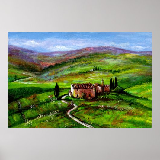 POSTER PAYSAGE DE TOSCANE AVEC COLLINES VERTES (Devant)
