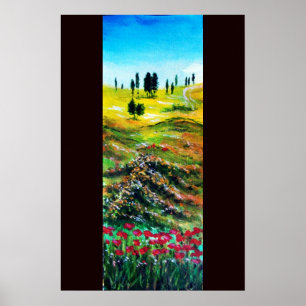 POSTER PAYSAGE DE TOSCANE AVEC COQUELICOTS