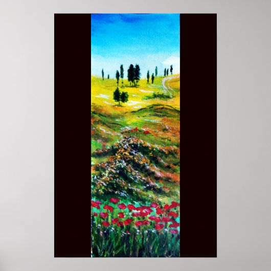 POSTER PAYSAGE DE TOSCANE AVEC COQUELICOTS (Devant)
