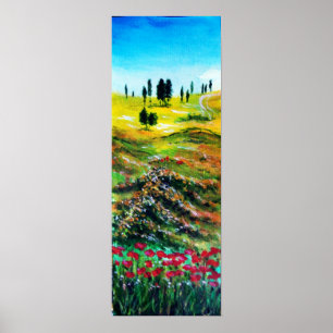 POSTER PAYSAGE DE TOSCANE AVEC DES COQUELICOTS