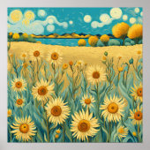 Poster Paysage de tournesol en style Van Gogh (Devant)