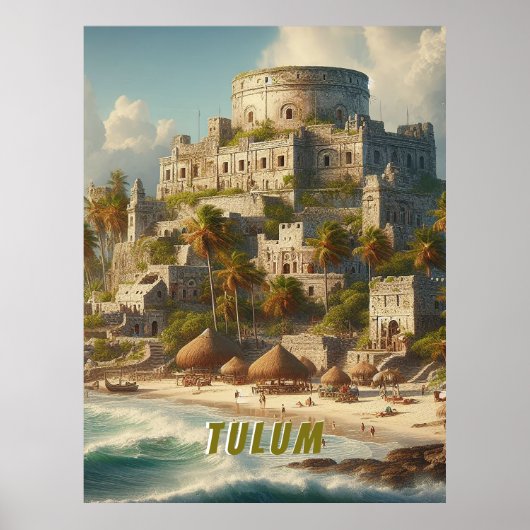 Poster Paysage de Tulum au Mexique Voyage Rétro (Devant)