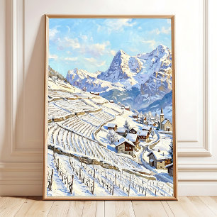 Poster Paysage de village d'hiver sur toile