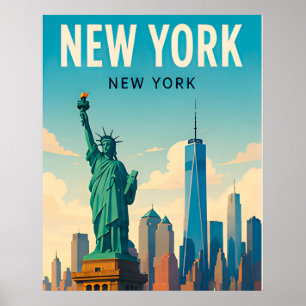 Poster Paysage de voyage de la skyline de Manhattan à New