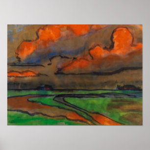 Poster Paysage Des Marais Sous Les Nuages Rouges Emil N