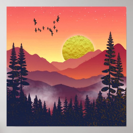 Poster Paysage des montagnes cramoisies (Devant)