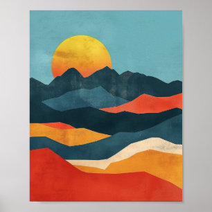 Poster Paysage des Montagnes Orange et Bleues