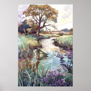 Poster Paysage d'été aquarelle