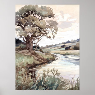 Poster Paysage d'été aquarelle 