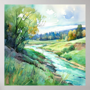 Poster Paysage d'été du pays Aquarelle