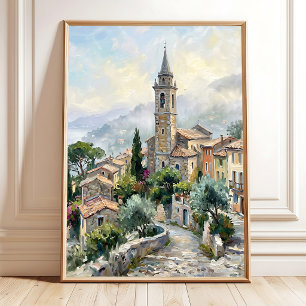 Poster Paysage d'été impressionniste - Village dans la br