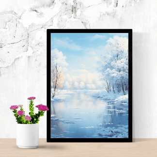 Poster paysage d'hiver avec lac gelé tranquille