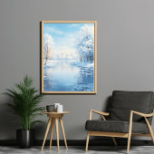 Poster paysage d'hiver avec lac gelé tranquille