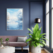 Poster paysage d'hiver avec lac gelé tranquille