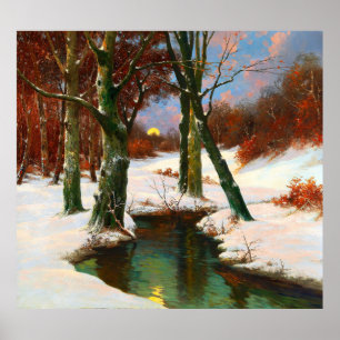 Poster Paysage d'hiver avec lune montante Adolf Kaufmann