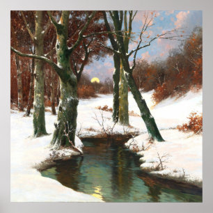 Poster Paysage d'hiver avec lune montante, Beaux-arts