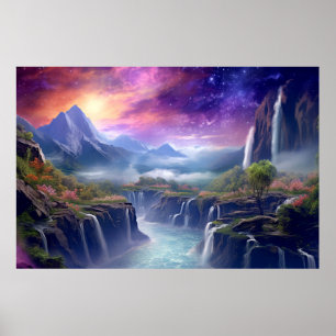 Poster Paysage Dimension magique Fantastique Planète Art