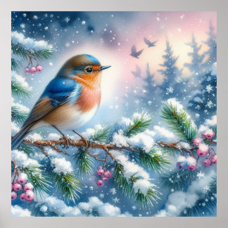 Poster Paysage d'oiseaux et d'hiver 9