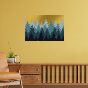 Poster Paysage doré d'arbres forestiers 