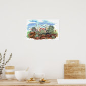 Poster Paysage du désert indien aux fleurs de pinceau (Cuisine)