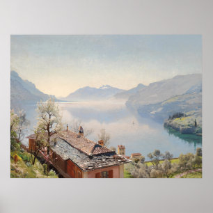 Poster Paysage du lac de Côme Italie Art Huile Vintage