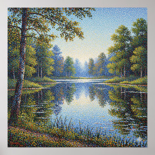 Poster Paysage du lac Pointillism