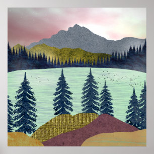 Poster Paysage du lac Red Sky