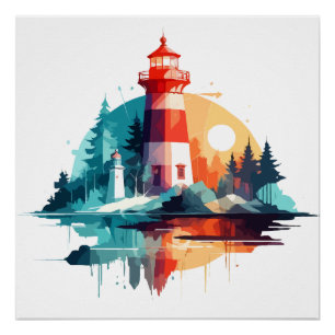 Poster Paysage du phare Calme Nature paisible Extérieur